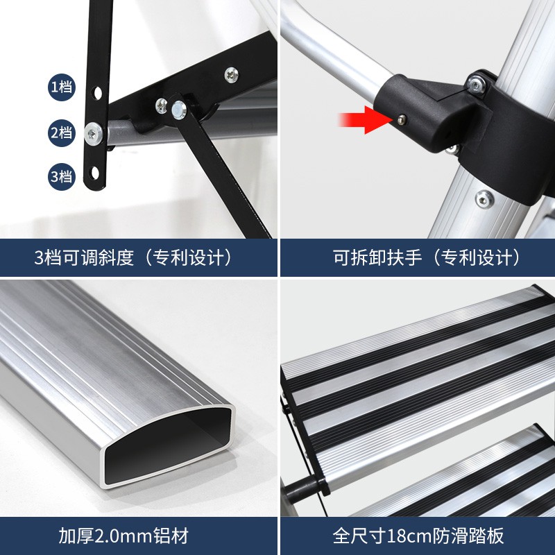 三维工匠铝合金折叠室内扶手阁楼梯子加厚登高移动便携式工程爬梯 三 升级高扶手11阶[老人更适用]-适用2.75-3家用梯高清大图