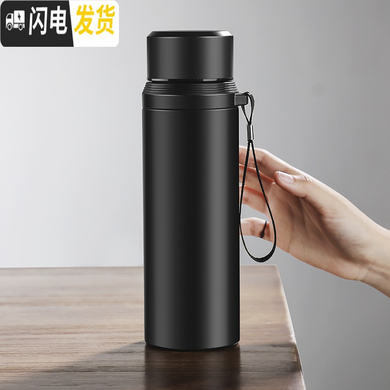 三维工匠网红不锈钢保温杯大容量男泡花茶杯便携水杯壶1000带滤网杯子女 粉色750-送杯刷