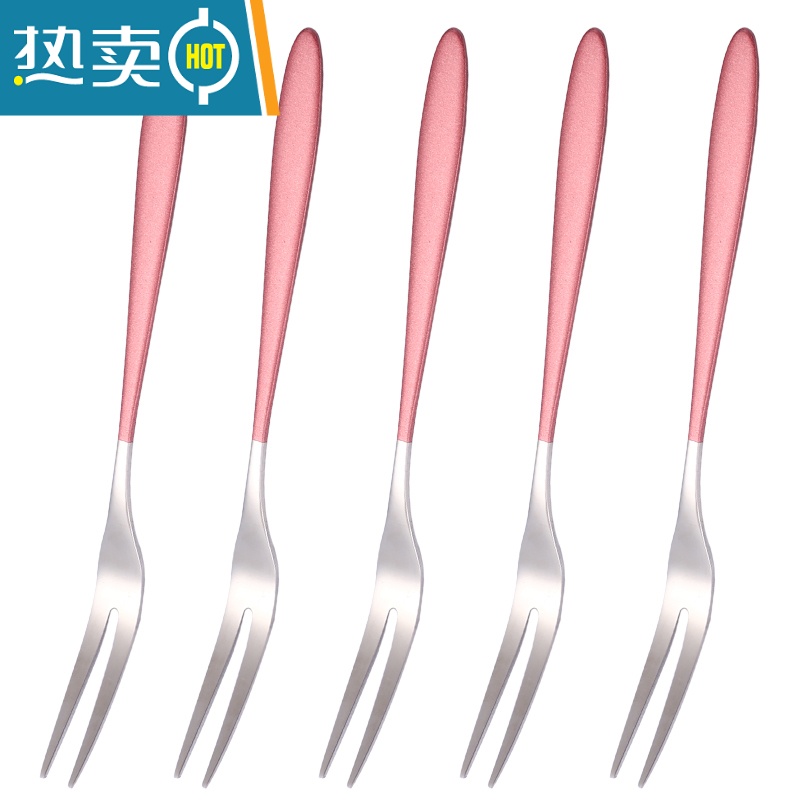 敬平水果叉不锈钢套装家用网红304水果叉子月饼叉蛋糕叉甜品叉水果签 304【银粉-5支】