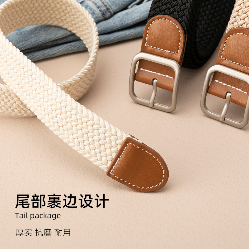 啄木鸟皮带女无需打孔帆布牛仔裤腰带男编织松紧弹生装弹仔织高清大图