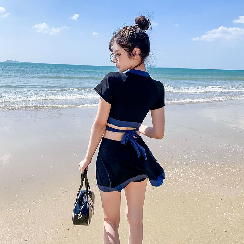 泳衣女分体遮肚显瘦小胸聚拢保守学生裙式温泉比基尼性感ins超仙白色s