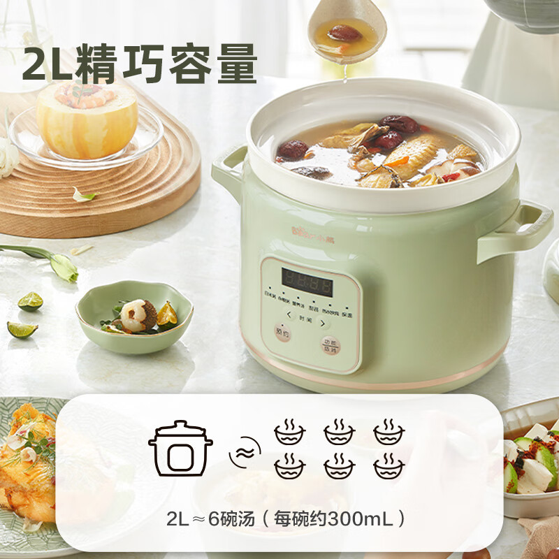 小熊(Bear)电炖锅 电炖盅 电砂锅2升 煮粥锅可预约多功能 DDG-E20M1