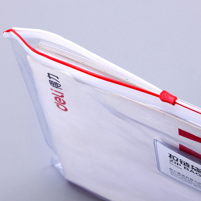得力(deli)5526透明拉链袋A4文件袋拉链学生办公用资料袋补习试卷保单专用PP拉边袋10个装