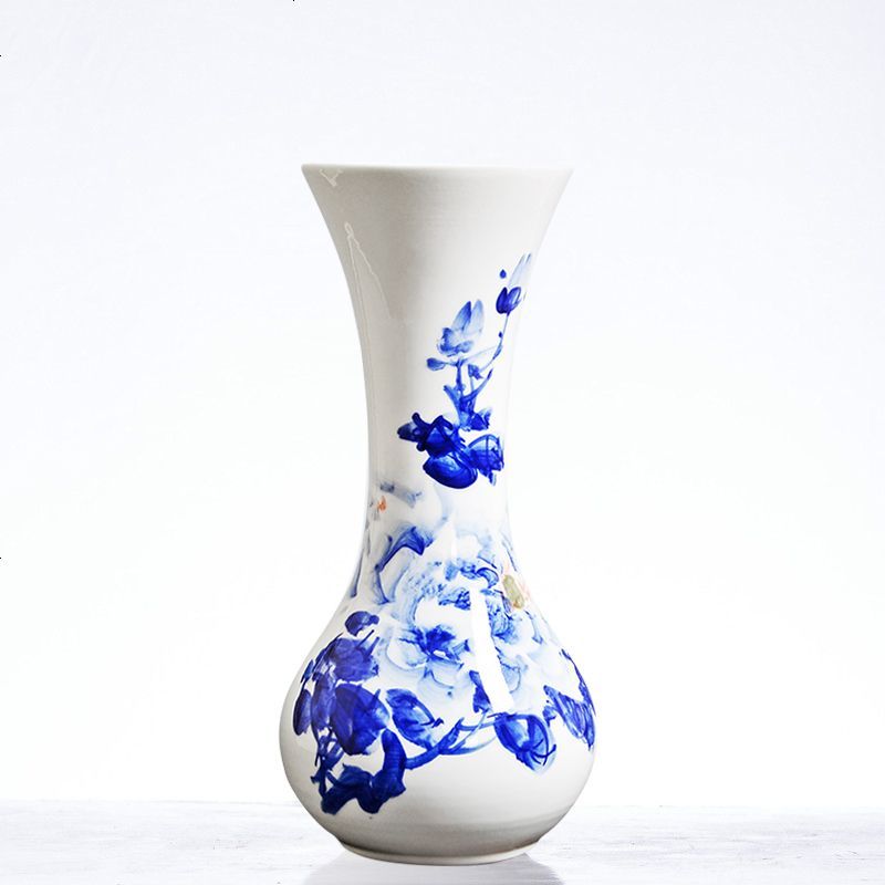 景德镇陶瓷花瓶摆件青花瓷小花插家居客厅装饰摆件送底座aj122 手绘花插