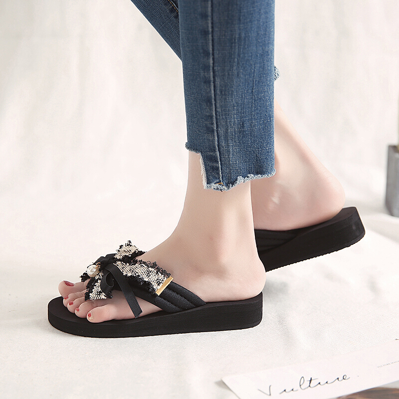 人字拖女外穿少女风软妹韩版蕾丝边夹板拖鞋海边度假性感网红夹脚凉拖