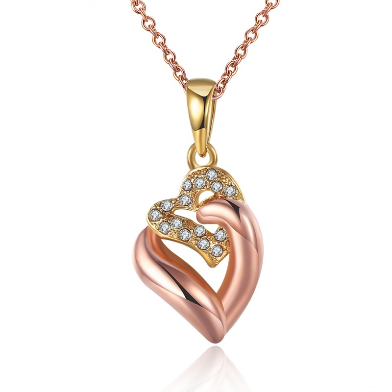 N573 Fashion Necklace玫瑰金心相印坠时尚镀彩金项链女韩版送女朋友七夕情人节礼物