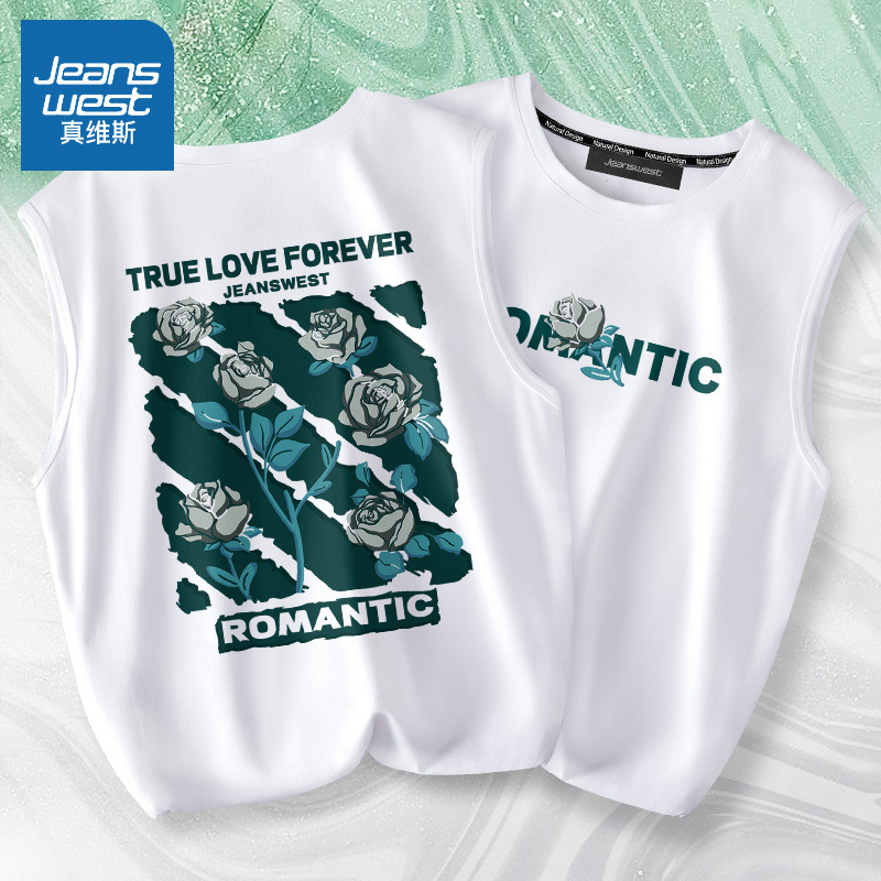 真维斯运动背心女夏外穿宽松潮酷大码2022新款情侣装港风无袖t恤