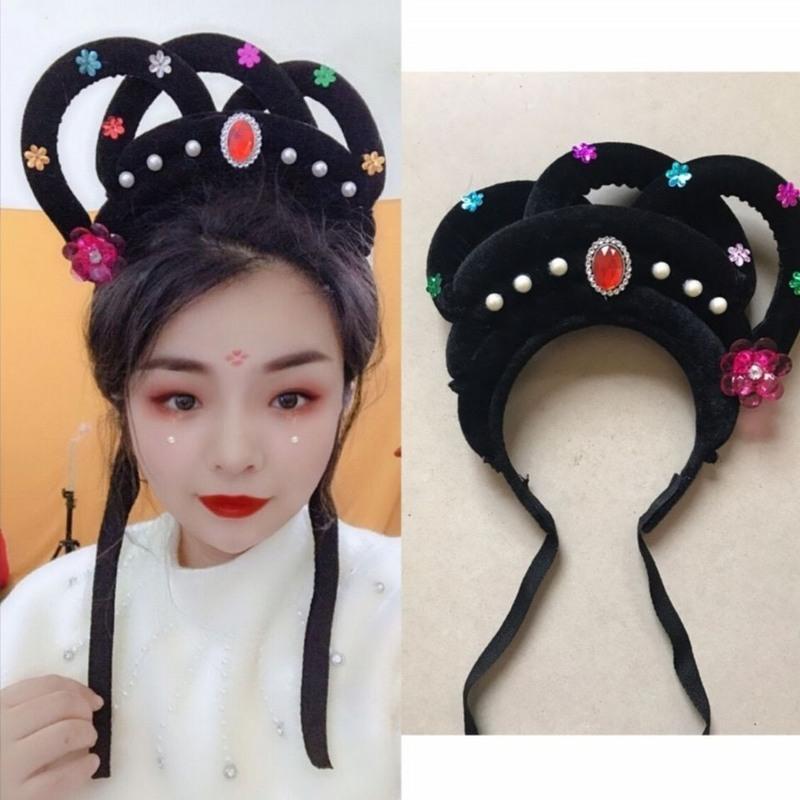 戏剧头饰假发戏曲花旦头古代小姐发饰黄梅戏头饰古装仙女嫦娥头饰