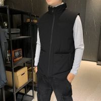 休闲时尚外穿加绒马甲背心男秋冬新款立领马夹韩版外套运动大码加厚 M80-100 黑色