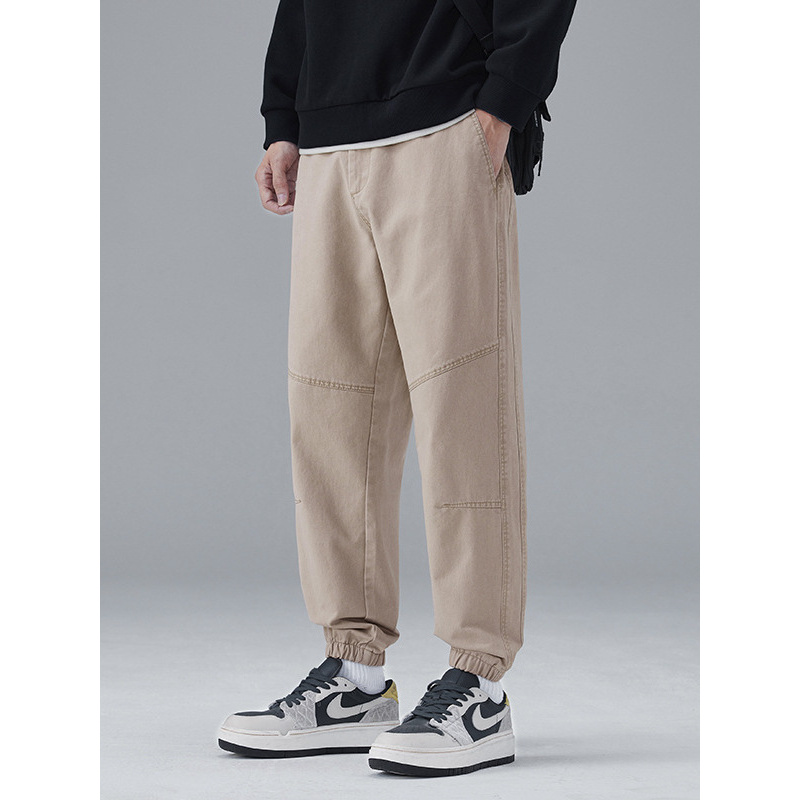 100%棉男裤子休闲纯棉运动户外百搭宽松束脚松紧腰工装裤