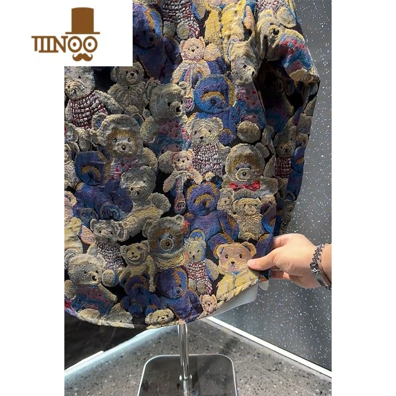 YANXU2023秋季新款潮流百搭个性休闲外套男士痞帅时尚小熊刺绣翻领上衣高清大图