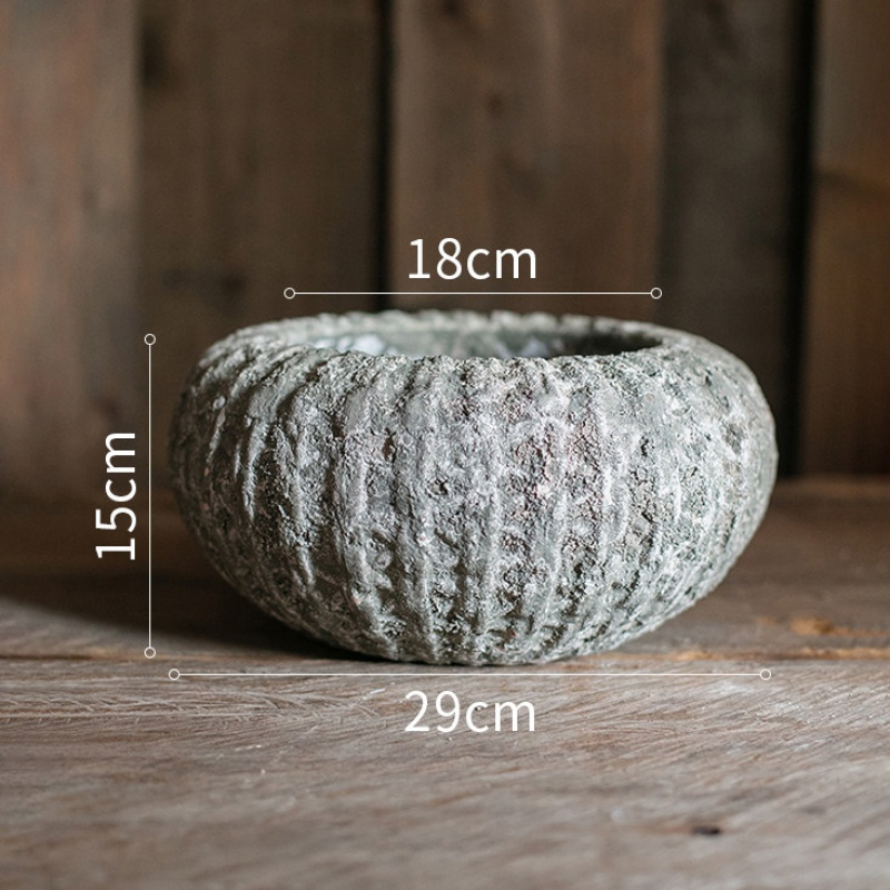 家柏饰(CORATED)复古手工土陶罐粗陶花盆 红陶灰色圆形吊兰绿萝多肉插花透气 圆形花器(小号) 大高清大图