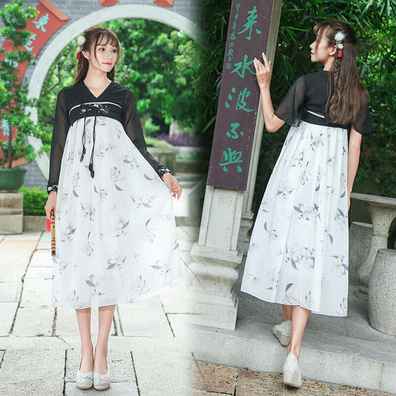 古装汉服民族风女装学生班服连衣裙毕业照改良齐胸襦裙元素套装lm