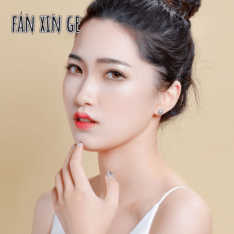 [Fan xin Ge]akoya海水真多麻 珍珠耳钉18K金耳环 银灰色强光百搭简约款耳饰