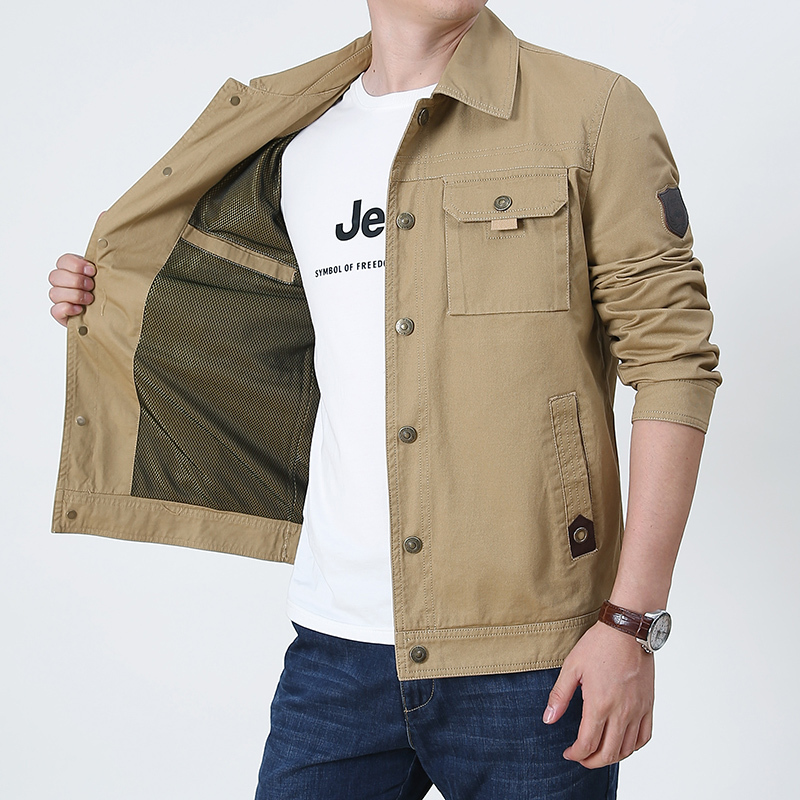 jeepspirit吉普男士夹克秋冬翻领纯棉外套工装户外休闲上装宽松大码