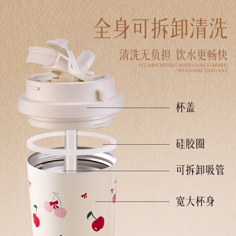 果兹(GUOZI)洛樱不锈钢保温杯500ML GZ-JD102 樱桃色高清大图