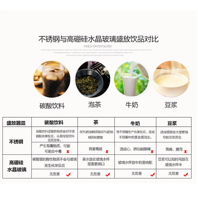 水晶玻璃杯真空保温杯玻璃内胆真空保温杯商务保温杯办公杯定制礼品LOGO刻字