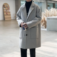 BaLuoShang冬季新款中长款毛呢风衣男宽松帅气加厚学生大衣外套韩版潮流衣服风衣