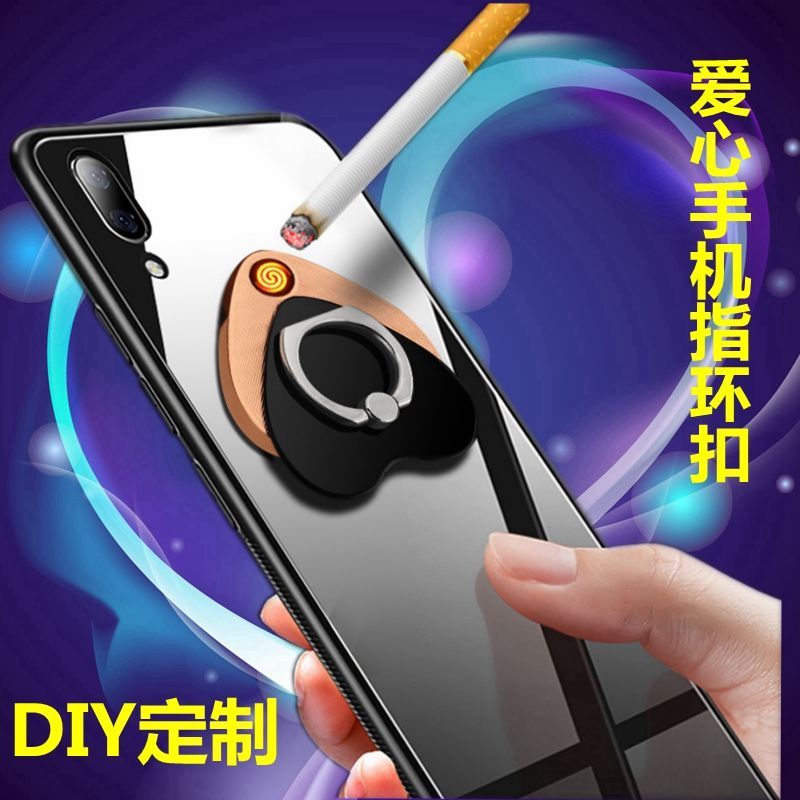 打火机充电创意爱心手机指环扣USB无声防风点烟器送男朋友礼物男 感应711