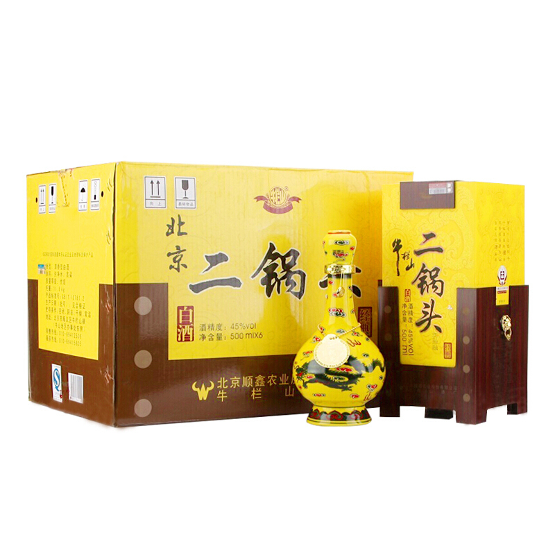 牛栏山二锅头 牛栏山经典黄龙 45度 清香型白酒 500ml*6瓶 整箱装