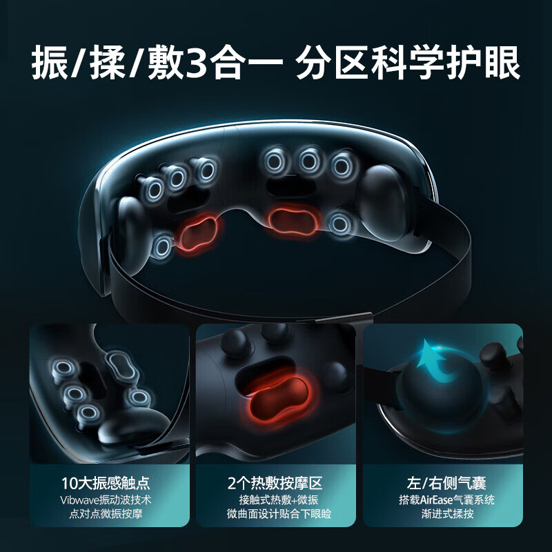 飞利浦(PHILIPS)眼部按摩仪可视化护眼仪点振揉按热敷护眼按摩器眼罩缓解疲劳 PPM7201E灰色高清大图