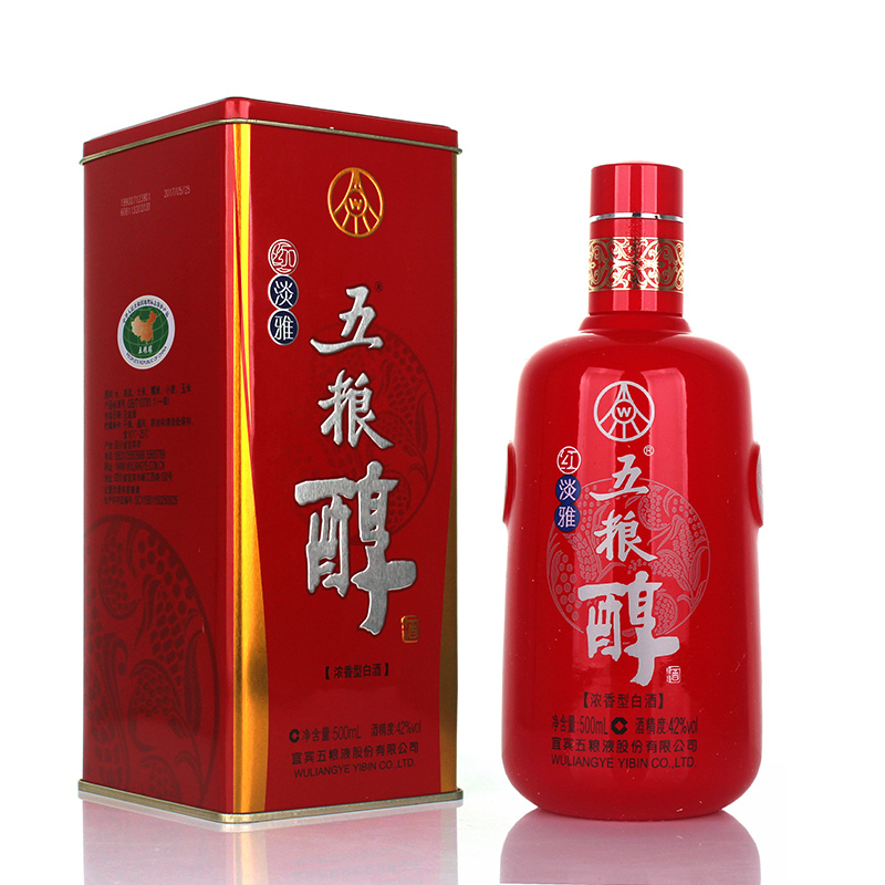 42度五粮液股份五粮醇红淡雅 浓香型白酒 500毫升 铁盒红瓶