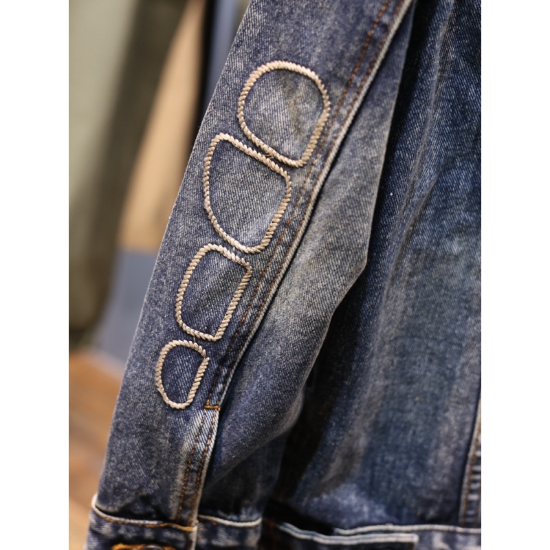 青年牛仔外套男秋冬新款复古做旧夹克上衣宽松街头牛仔衣高清大图