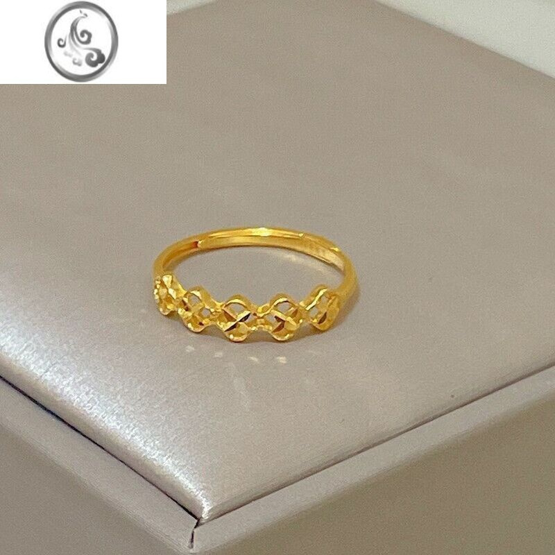 JiMi四叶草素圈指环戒指女大气时尚气质金色开口可调节女戒指