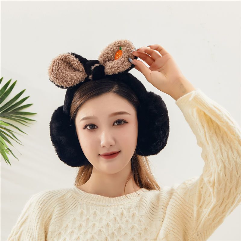 刺绣胡萝卜粉色耳罩女可爱保暖耳套加厚耳包可折叠耳暖刺绣胡萝卜耳朵