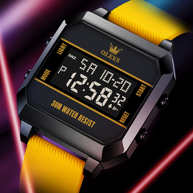 品牌手表新款男电子表潮流简约男士石英表多功能液晶显示防水时尚腕表