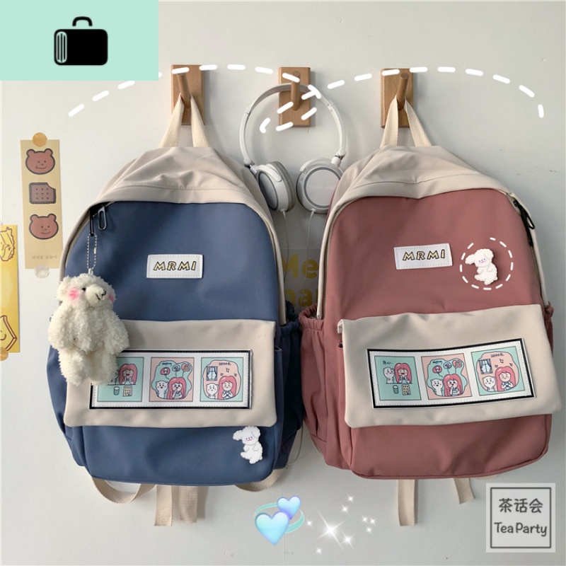 茶话会ins学院风学生双肩包女ulzzang古着感软妹少女书包旅行背包NEWLAKE高清大图