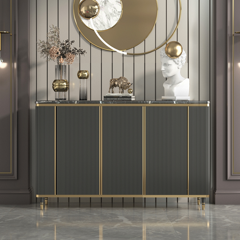 美式轻奢风玄关柜现代简约闪电客入户进厅柜客厅大理石储物收纳柜线条