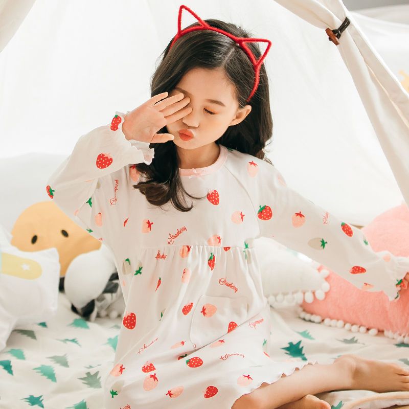 儿童睡衣女童睡裙春秋长袖纯棉公主风连衣裙女孩中大童宝宝家居服