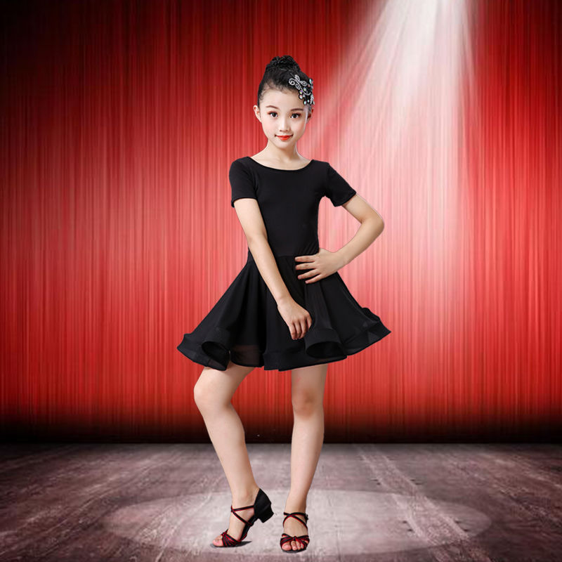 拉丁舞服装女童儿童拉丁舞服装夏女童跳舞裙子少儿练功服女孩舞蹈演出