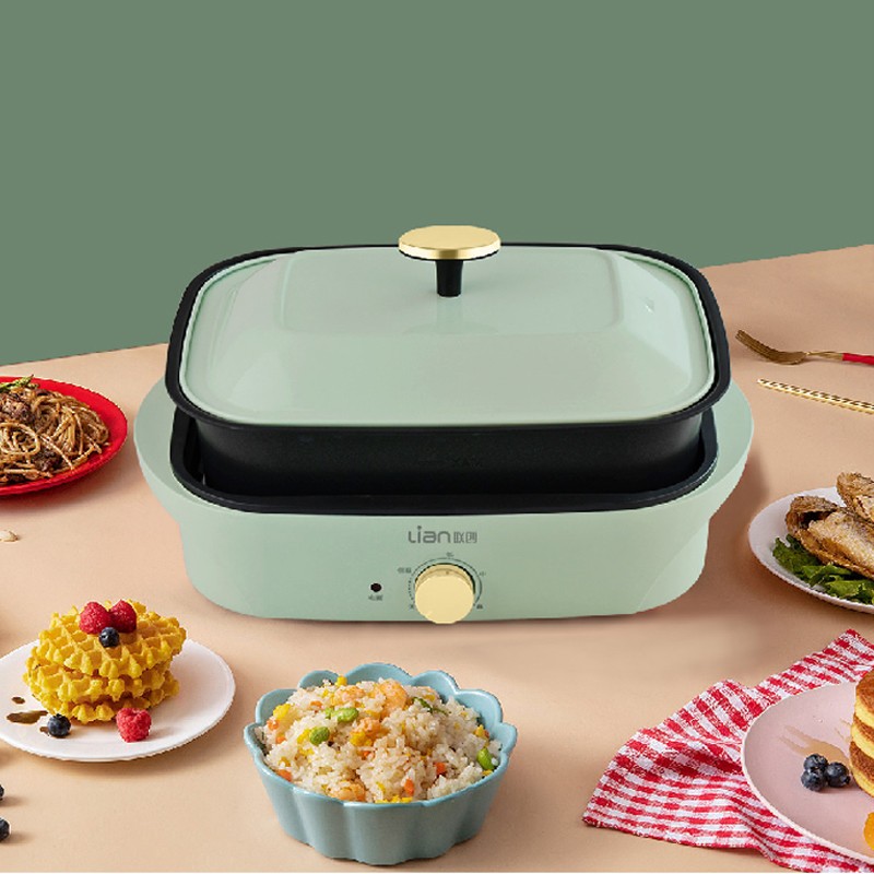 联创DF-BL8012M多功能锅料理锅电烧烤锅电火锅家用不粘烤肉锅分离式多用途锅电热煮锅烤肉盘烧烤盘 绿色