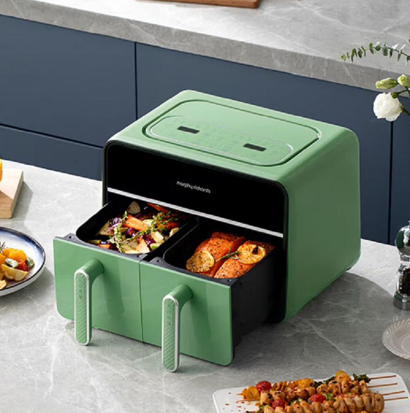摩飞电器(MORPHY RICHARDS) MR8100 薄荷绿 空气炸锅家用8L大容量 双胆分区多功能空炸烤箱