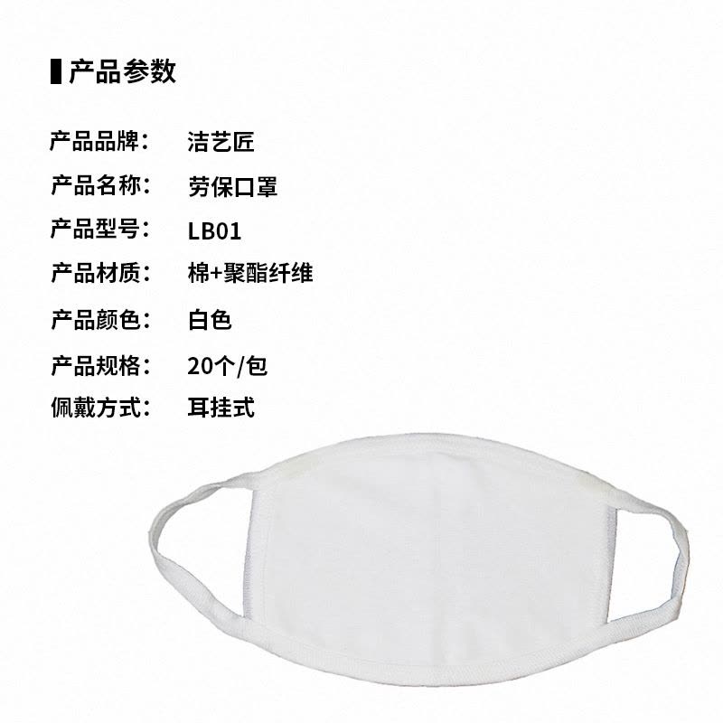 洁艺匠 LB01 劳保口罩 20个/包 (计价单位:包)白色图片