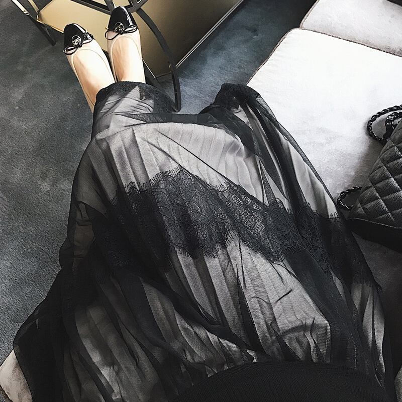 软妹仙女裙高腰蕾丝网纱裙半身裙百褶裙长裙蓬蓬裙中长款大摆裙潮