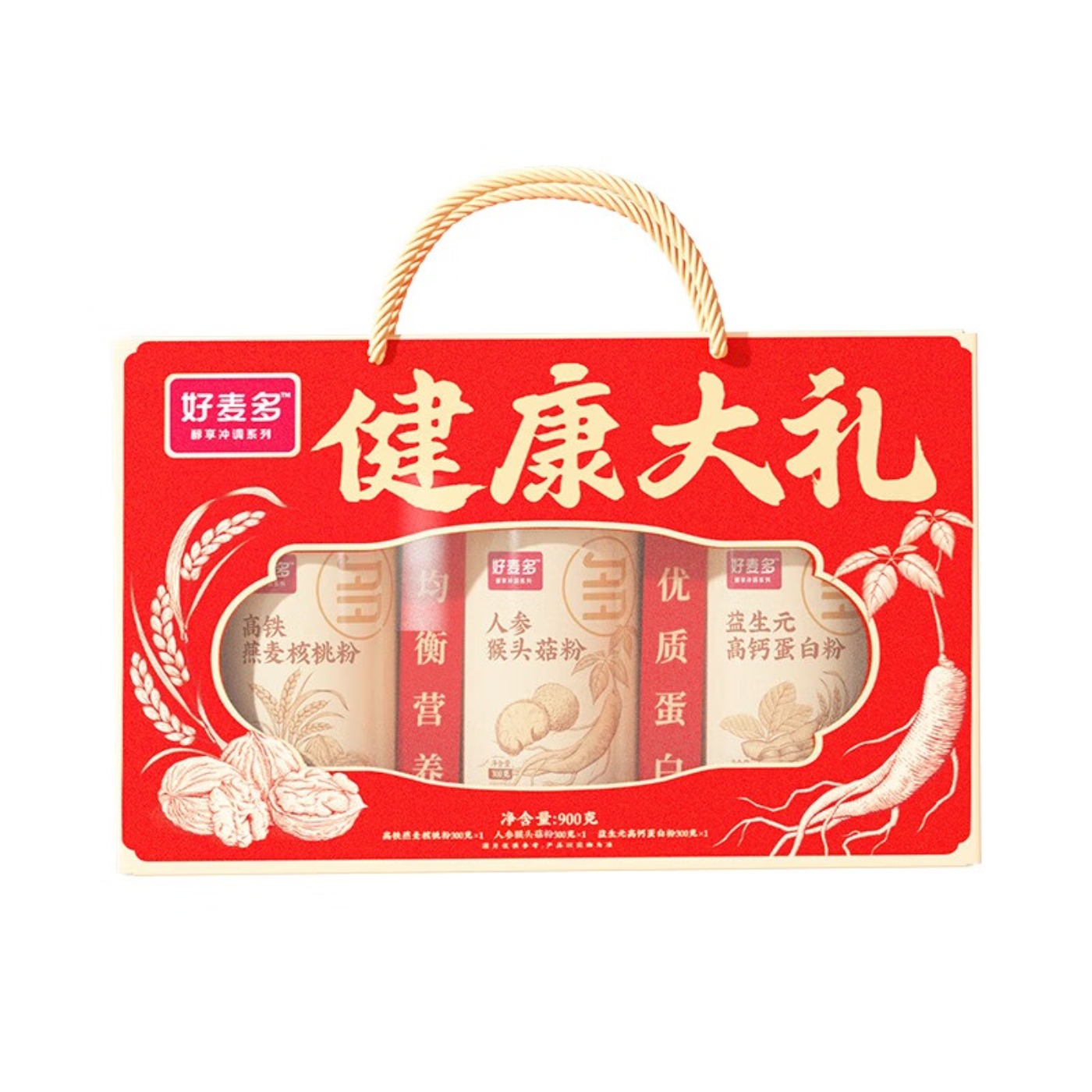 好麦多 冲饮谷物燕麦人参猴头菇蛋白粉健康礼盒900g高清大图