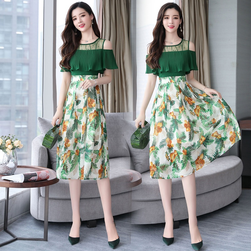 雪纺连衣裙夏装女士新品韩版显瘦气质淑女时尚拼色清新碎花裙子女