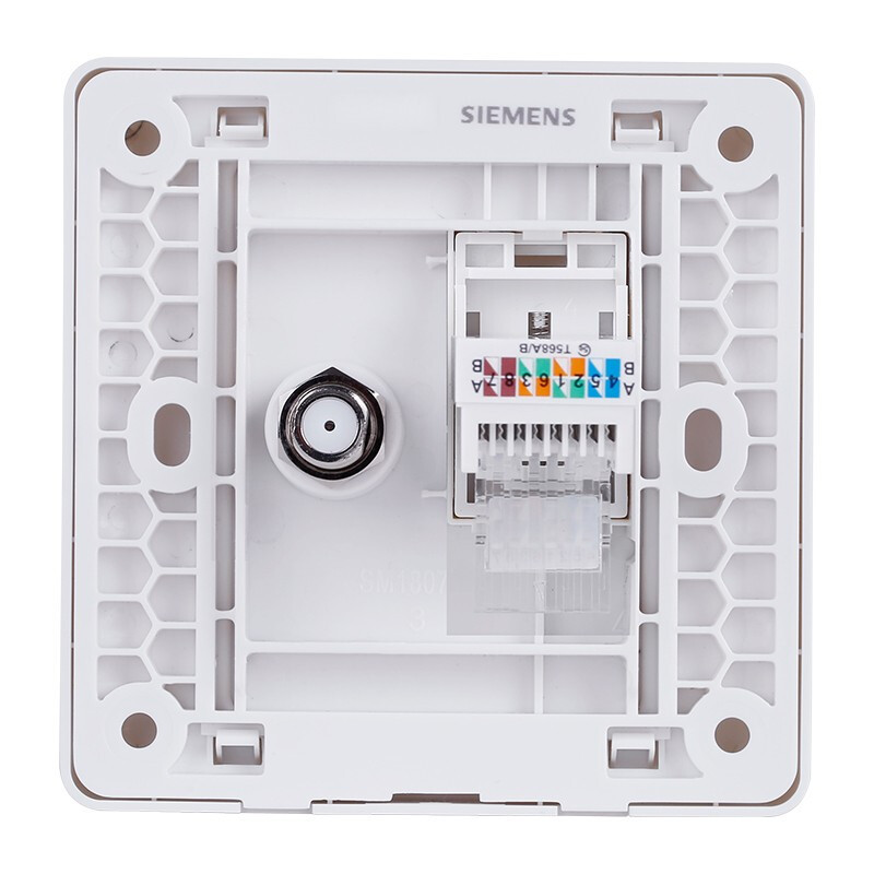西门子(SIEMENS)开关插座面板 致典系列雅白色开关插座 电视+电脑插座