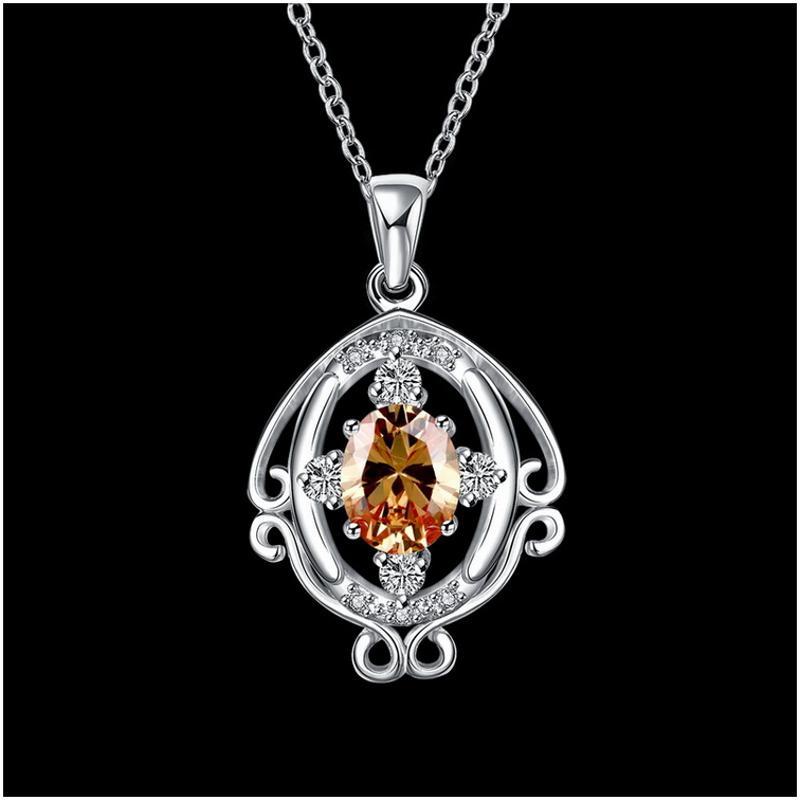 N044Women Silver Necklace 镀纯银镶水晶鱼形坠锁骨项链女首饰送女朋友七夕情人节礼物