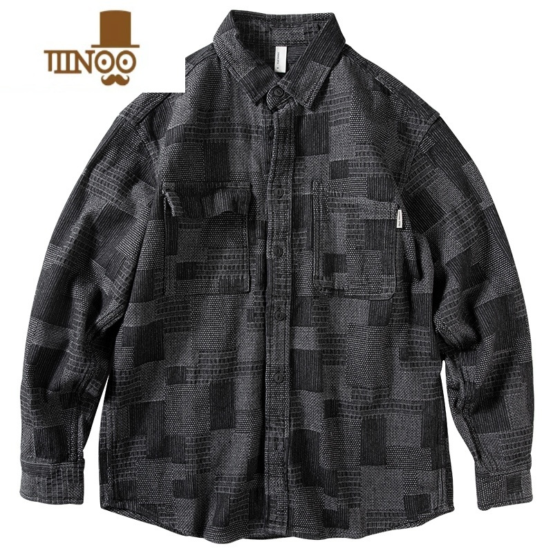 YANXU衬衫男长袖宽松复古ins潮牌上衣格子设计感小众痞帅牛仔衬小高清大图