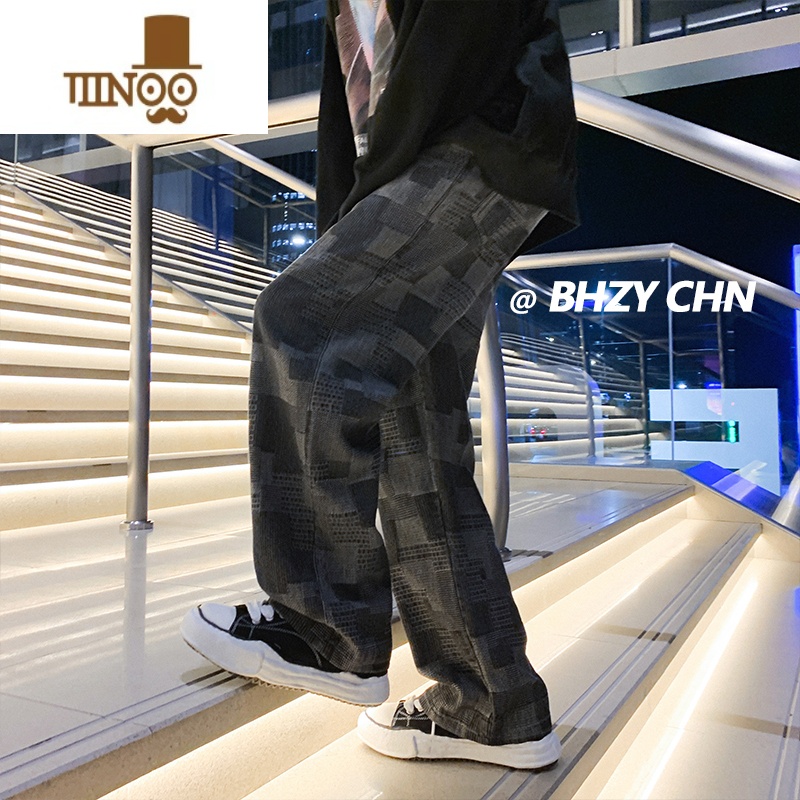 YANXU高街vibe牛仔裤男款潮牌宽松阔腿裤夏季直筒百搭美式hipho款e男b高清大图