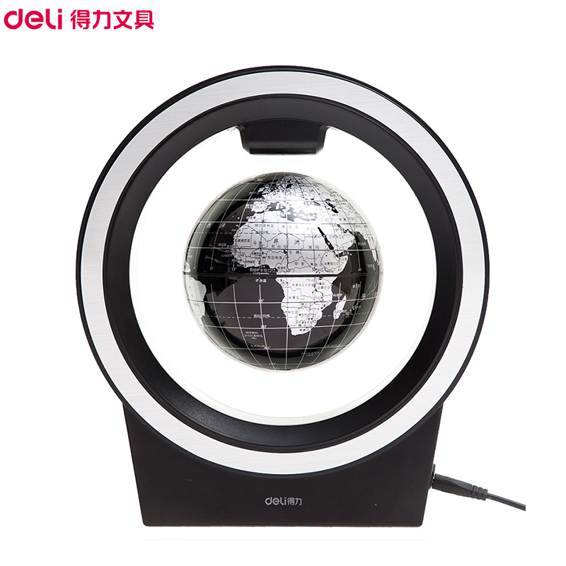 得力(deli)2223地球仪(黑色) 4寸创意磁悬浮地球仪桌面摆件儿童初中物理教学教学仪器 老板办公摆件实验室仪器