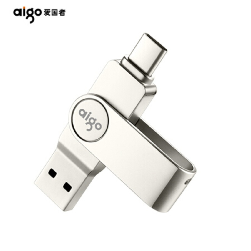 [精选]爱国者(aigo)64GB USB3.1 手机U盘 U356炫酷高速款 银色 双接口手机电脑用 Type-C