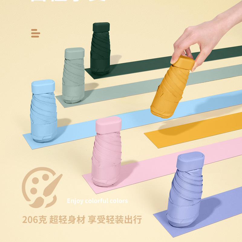 红叶六折卡包伞 超扁小巧超轻便携雨伞女太阳伞防晒防紫外线晴雨两用遮阳伞 颜色随机-2731!高清大图