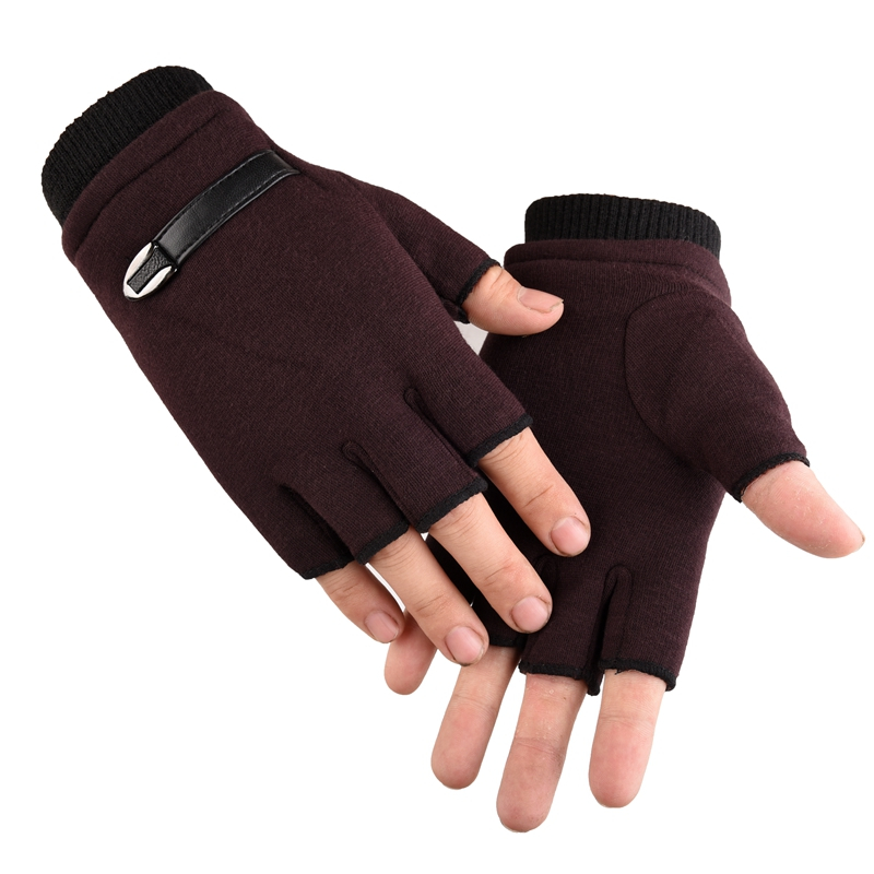 半指手套男秋冬户外开车情侣保暖韩版时尚学生写字加绒加厚手套男