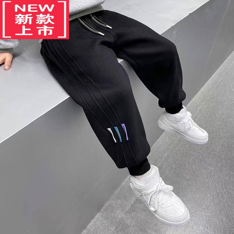 可莉允女童加绒裤子秋冬款男童棉裤冬季加厚保暖裤外穿儿童休闲运动卫裤