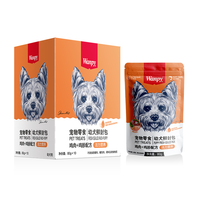 顽皮Wanpy幼犬(活力营养)鸡肉+鸡胗鲜封包 80g*15